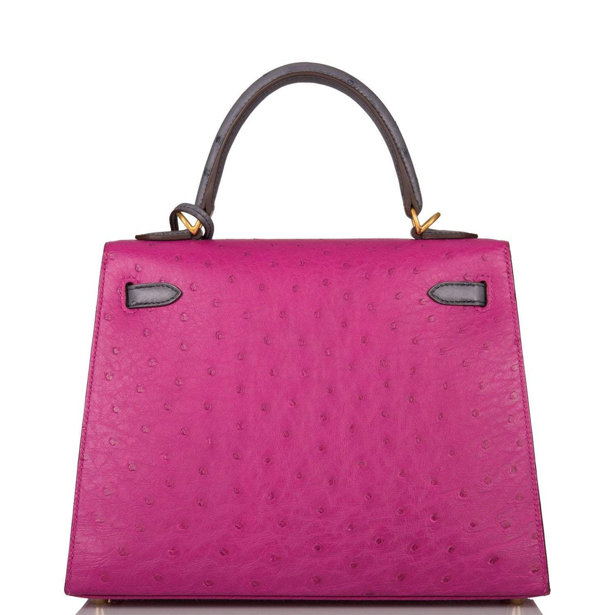 Hermes Horseshoe Stamp (HSS) Bi-Color Rose Pourpre and Gris Agate Ostrich Sellier Kelly 25cm Brushed Gold Hardware - image 4