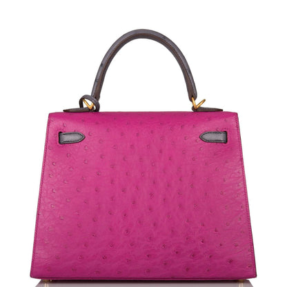 Hermes Horseshoe Stamp (HSS) Bi-Color Rose Pourpre and Gris Agate Ostrich Sellier Kelly 25cm Brushed Gold Hardware - image 4