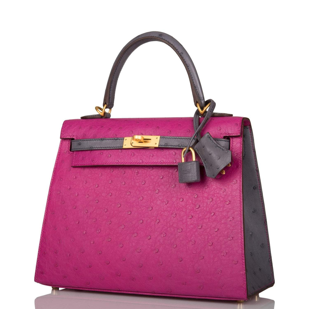 Hermes Horseshoe Stamp (HSS) Bi-Color Rose Pourpre and Gris Agate Ostrich Sellier Kelly 25cm Brushed Gold Hardware - image 5