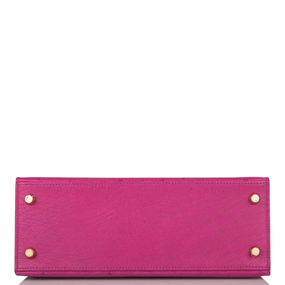 Hermes Horseshoe Stamp (HSS) Bi-Color Rose Pourpre and Gris Agate Ostrich Sellier Kelly 25cm Brushed Gold Hardware - image 6