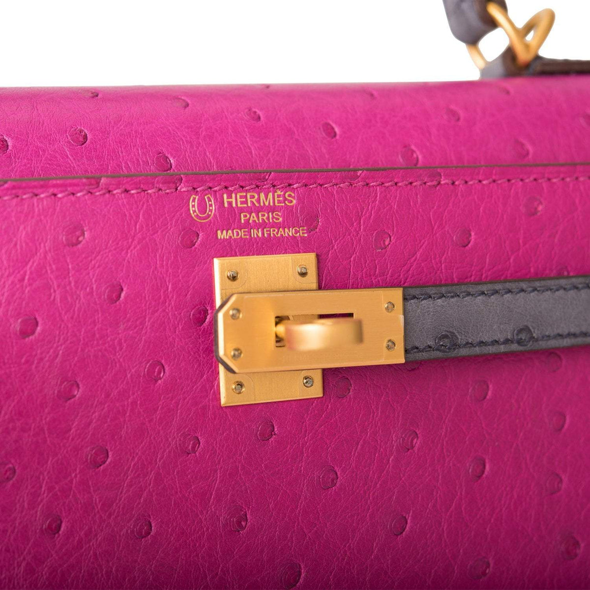 Hermes Horseshoe Stamp (HSS) Bi-Color Rose Pourpre and Gris Agate Ostrich Sellier Kelly 25cm Brushed Gold Hardware - image 7