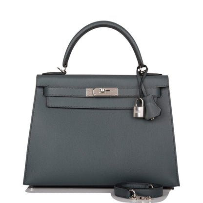 Hermès Bleu Orage Epsom Sellier Kelly 28cm Palladium Hardware - photo 1