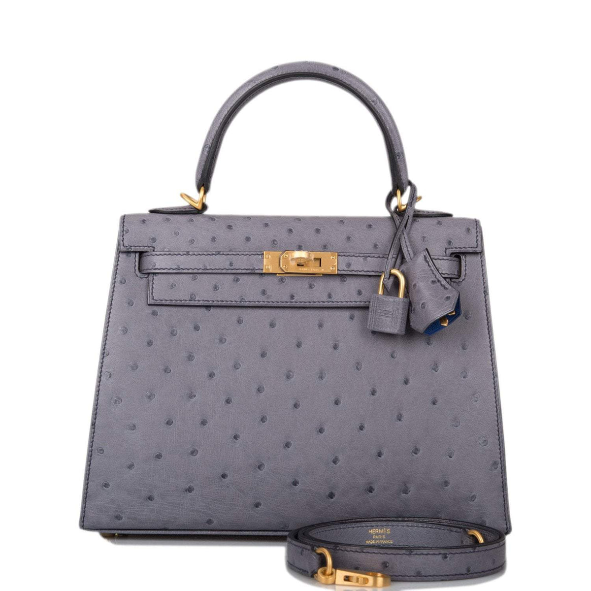Hermes Horseshoe Stamp (HSS) Bi-Color Gris Agate and Bleu Electric Ostrich Sellier Kelly 25cm Brushed Gold Hardware - image 1