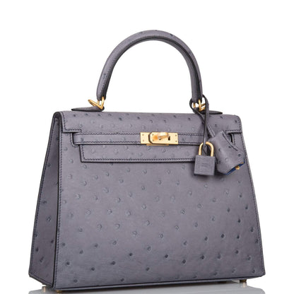 Hermes Horseshoe Stamp (HSS) Bi-Color Gris Agate and Bleu Electric Ostrich Sellier Kelly 25cm Brushed Gold Hardware - image 2