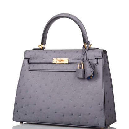 Hermes Horseshoe Stamp (HSS) Bi-Color Gris Agate and Bleu Electric Ostrich Sellier Kelly 25cm Brushed Gold Hardware - image 5