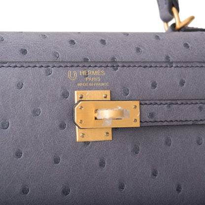 Hermes Horseshoe Stamp (HSS) Bi-Color Gris Agate and Bleu Electric Ostrich Sellier Kelly 25cm Brushed Gold Hardware - image 7