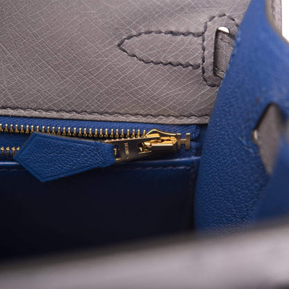 Hermes Horseshoe Stamp (HSS) Bi-Color Gris Agate and Bleu Electric Ostrich Sellier Kelly 25cm Brushed Gold Hardware - image 9