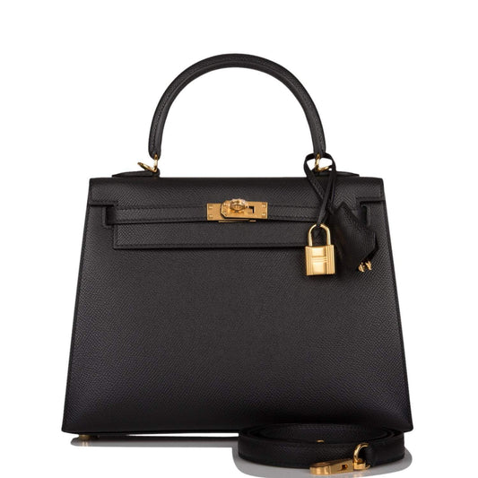 Hermes Kelly Sellier 25 Black Epsom Gold Hardware - image 1