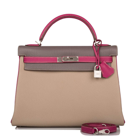 Hermes Kelly Retourne 32 Tosca, Gris Tourterelle and Etain Togo Brushed Palladium Hardware - image 1