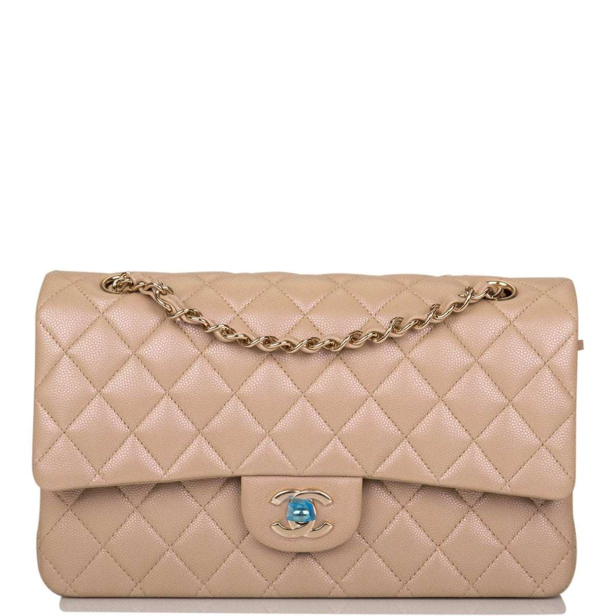 Chanel Dark Beige Iridescent Quilted Caviar Medium Classic Double Flap Bag Light Gold Hardware - image 1