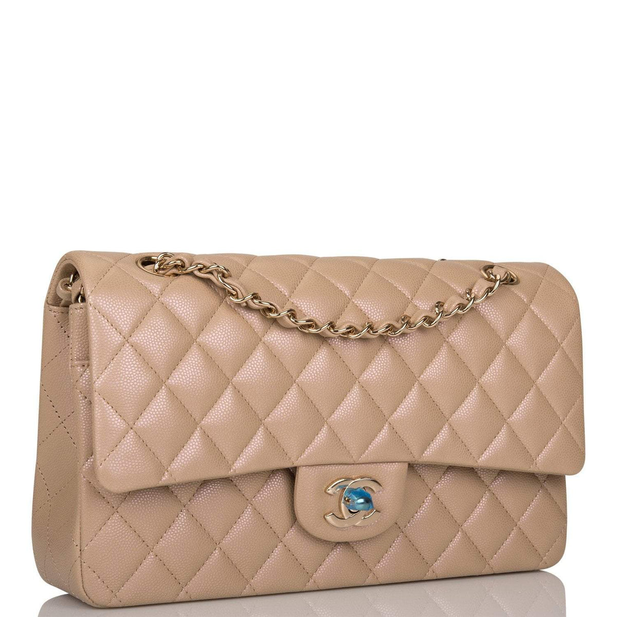 Chanel Dark Beige Iridescent Quilted Caviar Medium Classic Double Flap Bag Light Gold Hardware - image 2