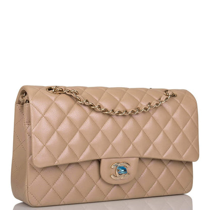 Chanel Dark Beige Iridescent Quilted Caviar Medium Classic Double Flap Bag Light Gold Hardware - image 2