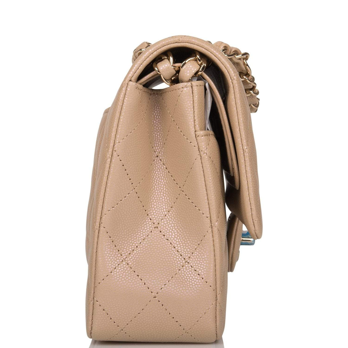 Chanel Dark Beige Iridescent Quilted Caviar Medium Classic Double Flap Bag Light Gold Hardware - image 3