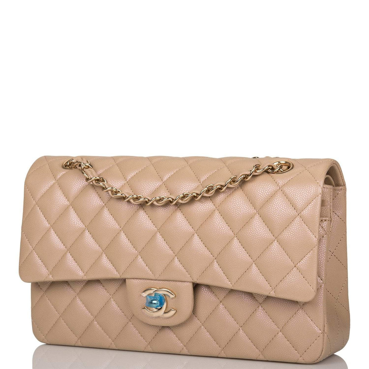 Chanel Dark Beige Iridescent Quilted Caviar Medium Classic Double Flap Bag Light Gold Hardware - image 5
