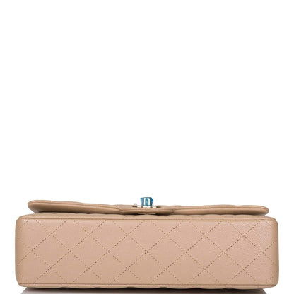 Chanel Dark Beige Iridescent Quilted Caviar Medium Classic Double Flap Bag Light Gold Hardware - image 6