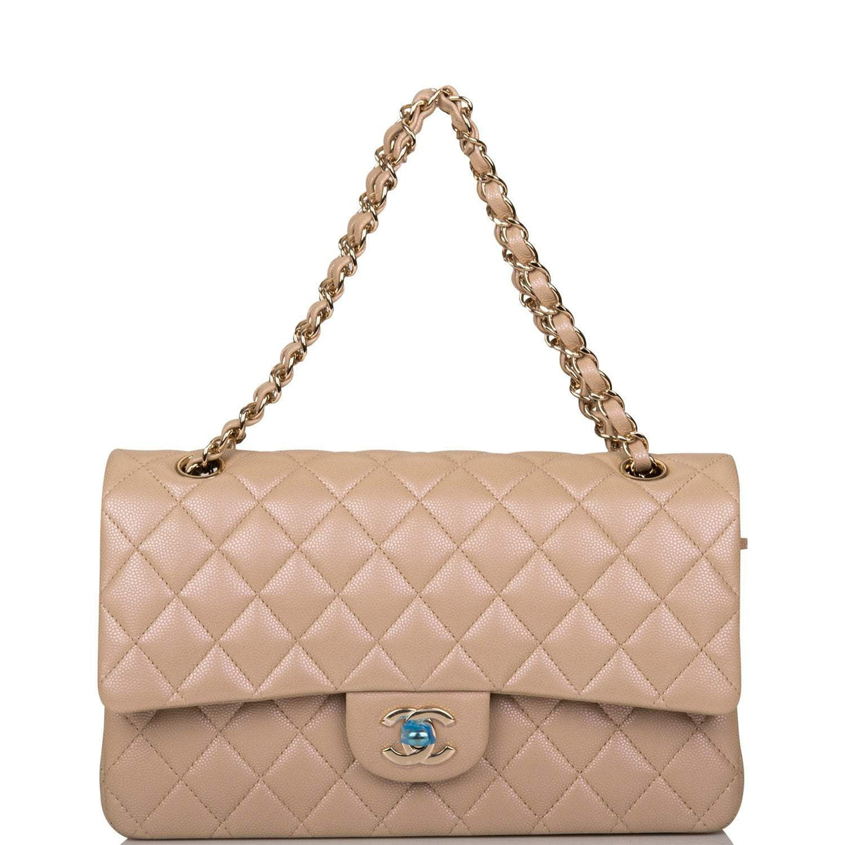 Chanel Dark Beige Iridescent Quilted Caviar Medium Classic Double Flap Bag Light Gold Hardware - image 7