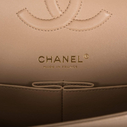 Chanel Dark Beige Iridescent Quilted Caviar Medium Classic Double Flap Bag Light Gold Hardware - image 9