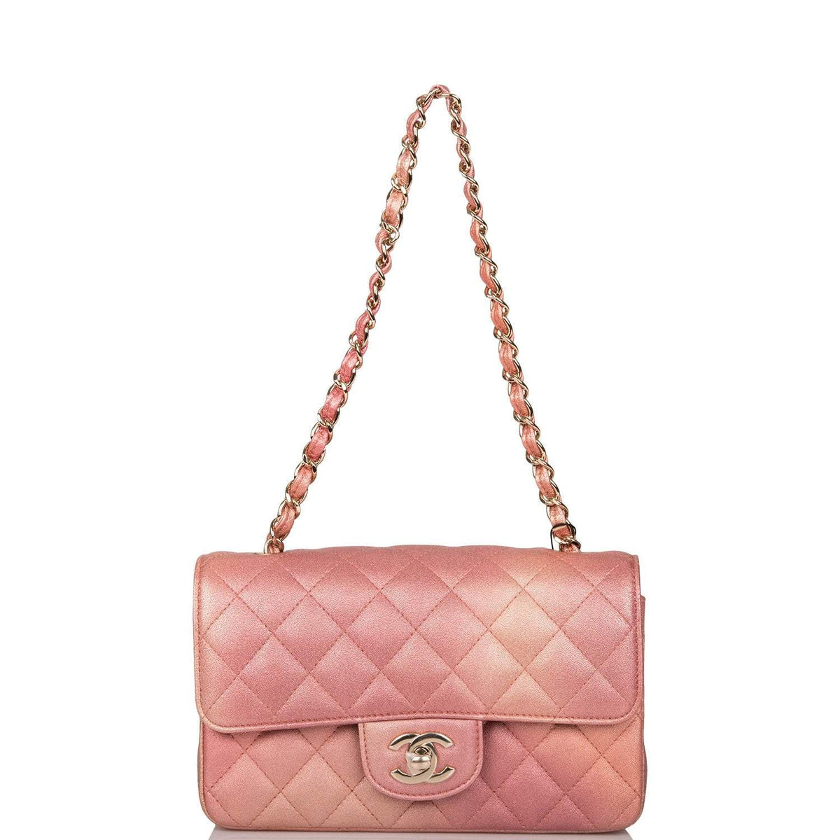Chanel Mini Rectangular Flap Bag Pink Ombre Metallic Lambskin Light Gold Hardware - photo 7