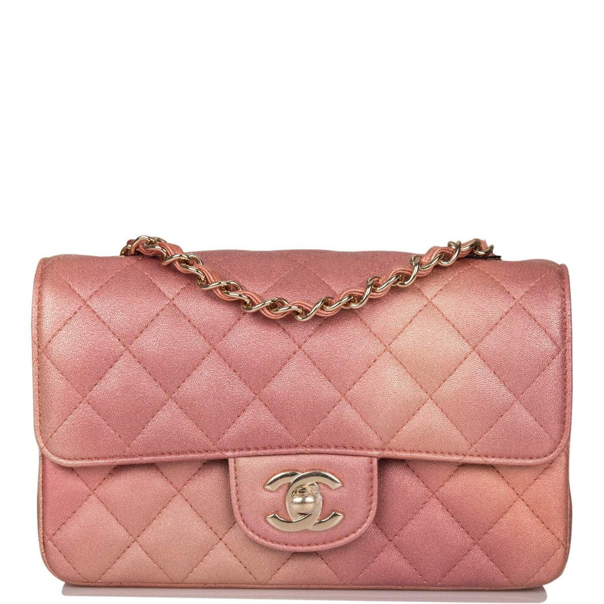Chanel Mini Rectangular Flap Bag Pink Ombre Metallic Lambskin Light Gold Hardware - photo 1