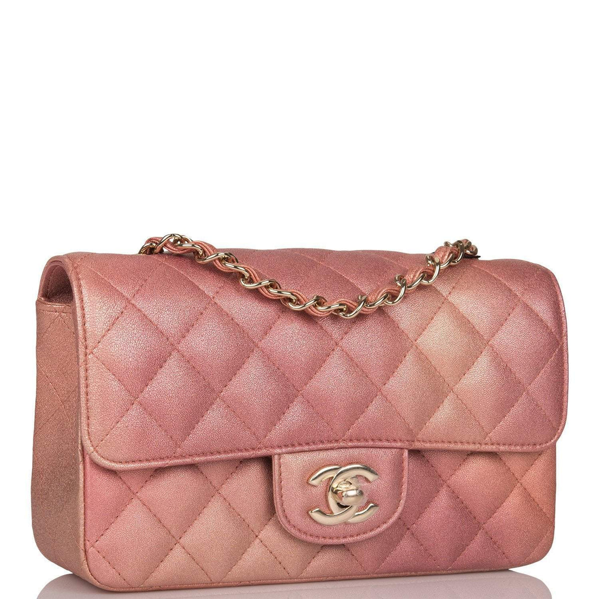 Chanel Mini Rectangular Flap Bag Pink Ombre Metallic Lambskin Light Gold Hardware - photo 2