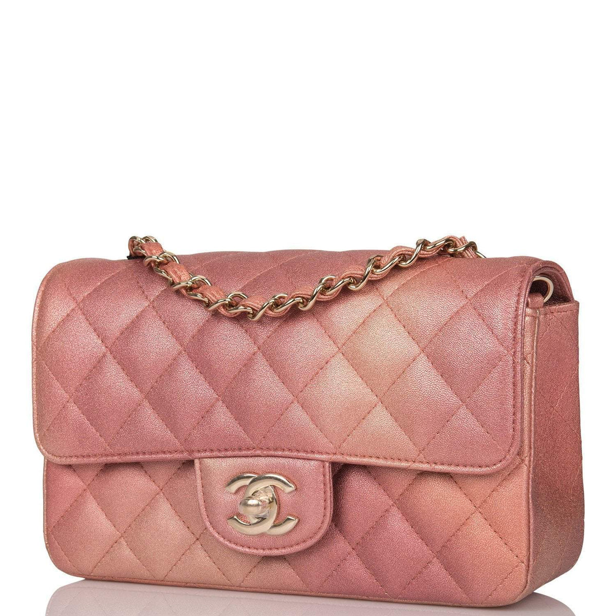 Chanel Mini Rectangular Flap Bag Pink Ombre Metallic Lambskin Light Gold Hardware - photo 5