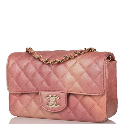 Chanel Mini Rectangular Flap Bag Pink Ombre Metallic Lambskin Light Gold Hardware - photo 5