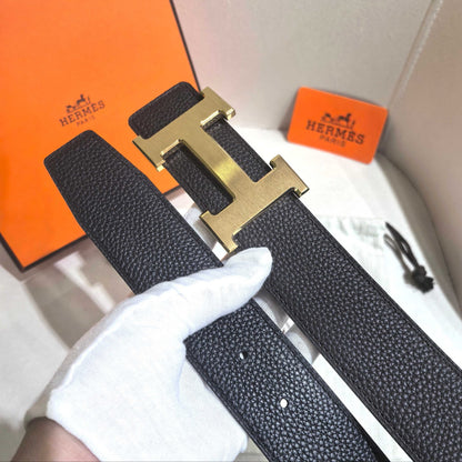 Hermès Black Leather Constance Buckle Belt - Brushed Gold Hardware - photo 1