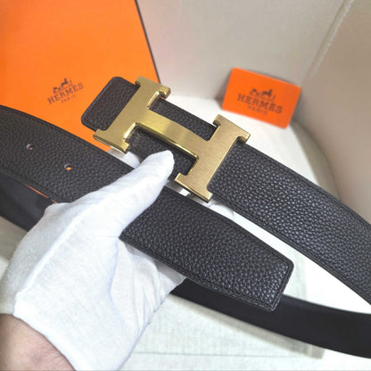 Hermès Black Leather Constance Buckle Belt - Brushed Gold Hardware - photo 4