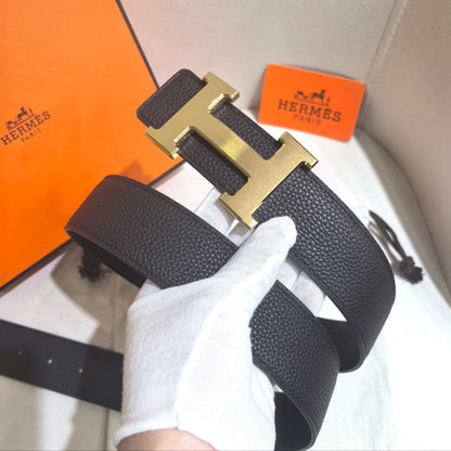 Hermès Black Leather Constance Buckle Belt - Brushed Gold Hardware - photo 5