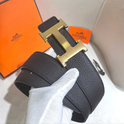 Hermès Black Leather Constance Buckle Belt - Brushed Gold Hardware - photo 6