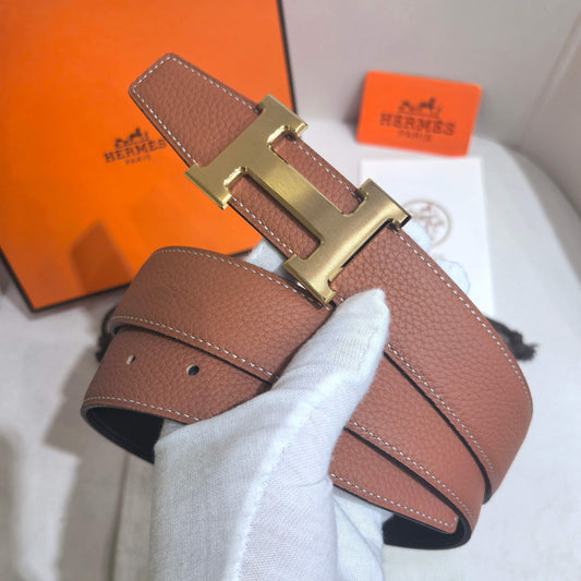 Hermès Large Classic Reversible Belt 32 mm - Gold Tan & Black with Brushed Gold - photo 1