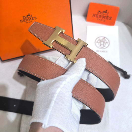 Hermès Large Classic Reversible Belt 32 mm - Gold Tan & Black with Brushed Gold - photo 2