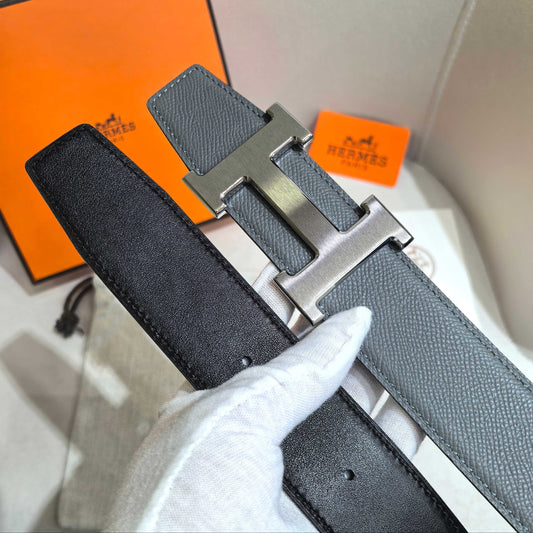 Hermès Silver Large Classic Black & Gray Reversible Belt 32 mm - photo 2