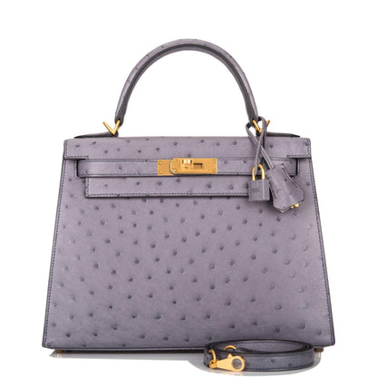 Hermes Kelly 28cm Bi-Color Gris Agate and Gris Perle Ostrich Sellier Brushed Gold Hardware - image 1