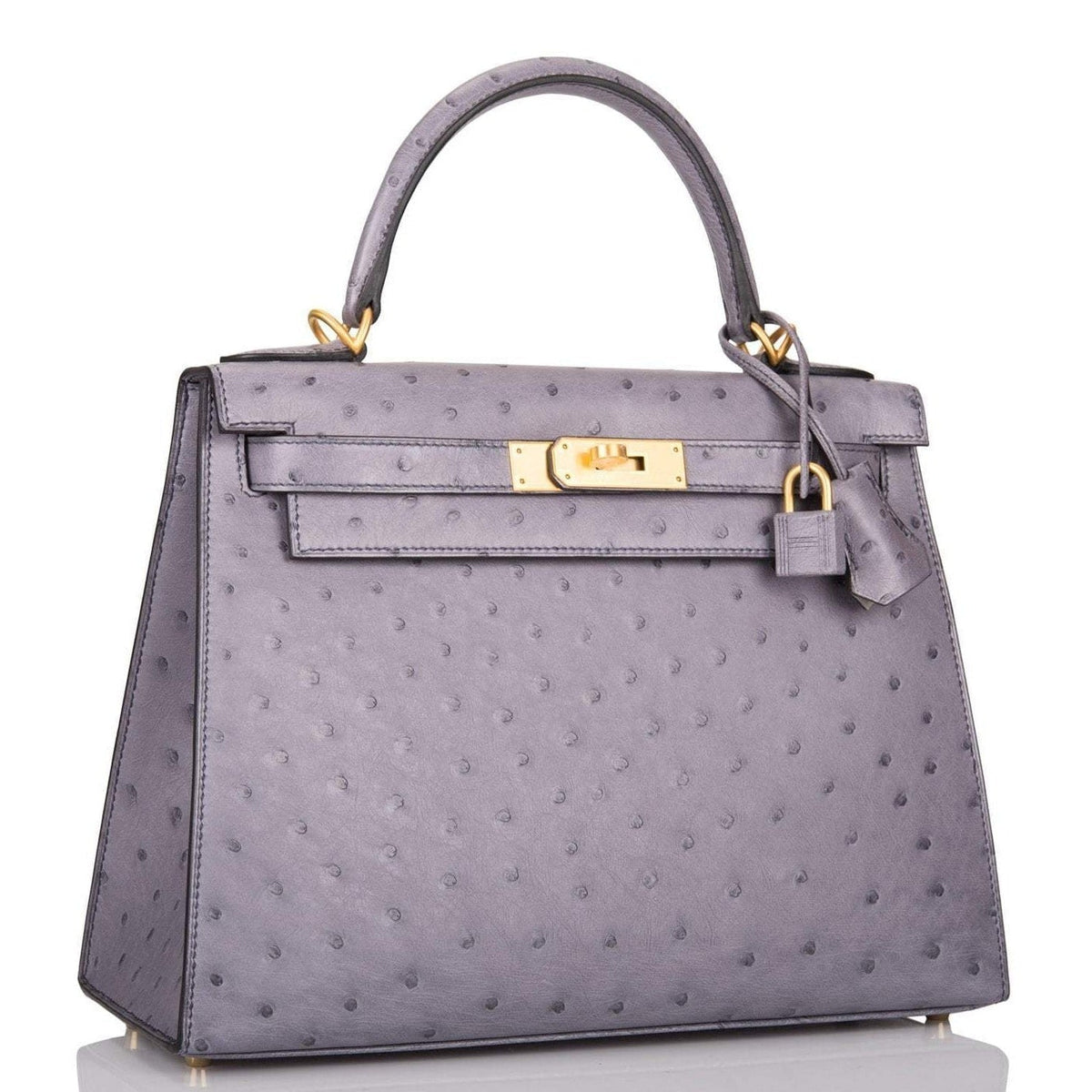 Hermes Kelly 28cm Bi-Color Gris Agate and Gris Perle Ostrich Sellier Brushed Gold Hardware - image 5