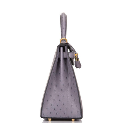 Hermes Kelly 28cm Bi-Color Gris Agate and Gris Perle Ostrich Sellier Brushed Gold Hardware - image 3