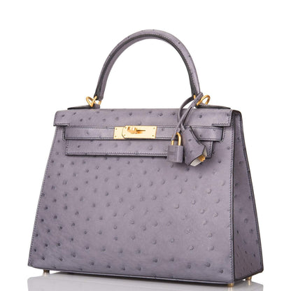 Hermes Kelly 28cm Bi-Color Gris Agate and Gris Perle Ostrich Sellier Brushed Gold Hardware - image 2