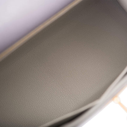 Hermes Kelly 28cm Bi-Color Gris Agate and Gris Perle Ostrich Sellier Brushed Gold Hardware - image 8