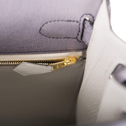 Hermes Kelly 28cm Bi-Color Gris Agate and Gris Perle Ostrich Sellier Brushed Gold Hardware - image 9