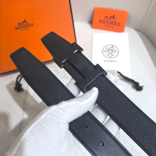 Hermès All Black Classic Reversible Belt 32 mm - Matte Black PVD Buckle - photo 2