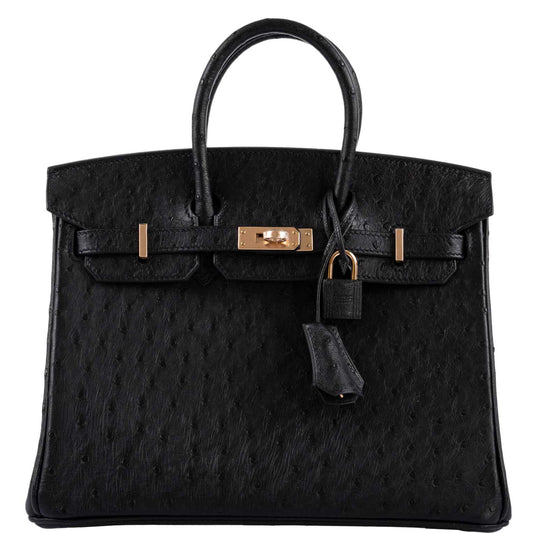 Hermès Birkin 25 Black Ostrich Rose Gold Hardware - 2021, Z - photo 1