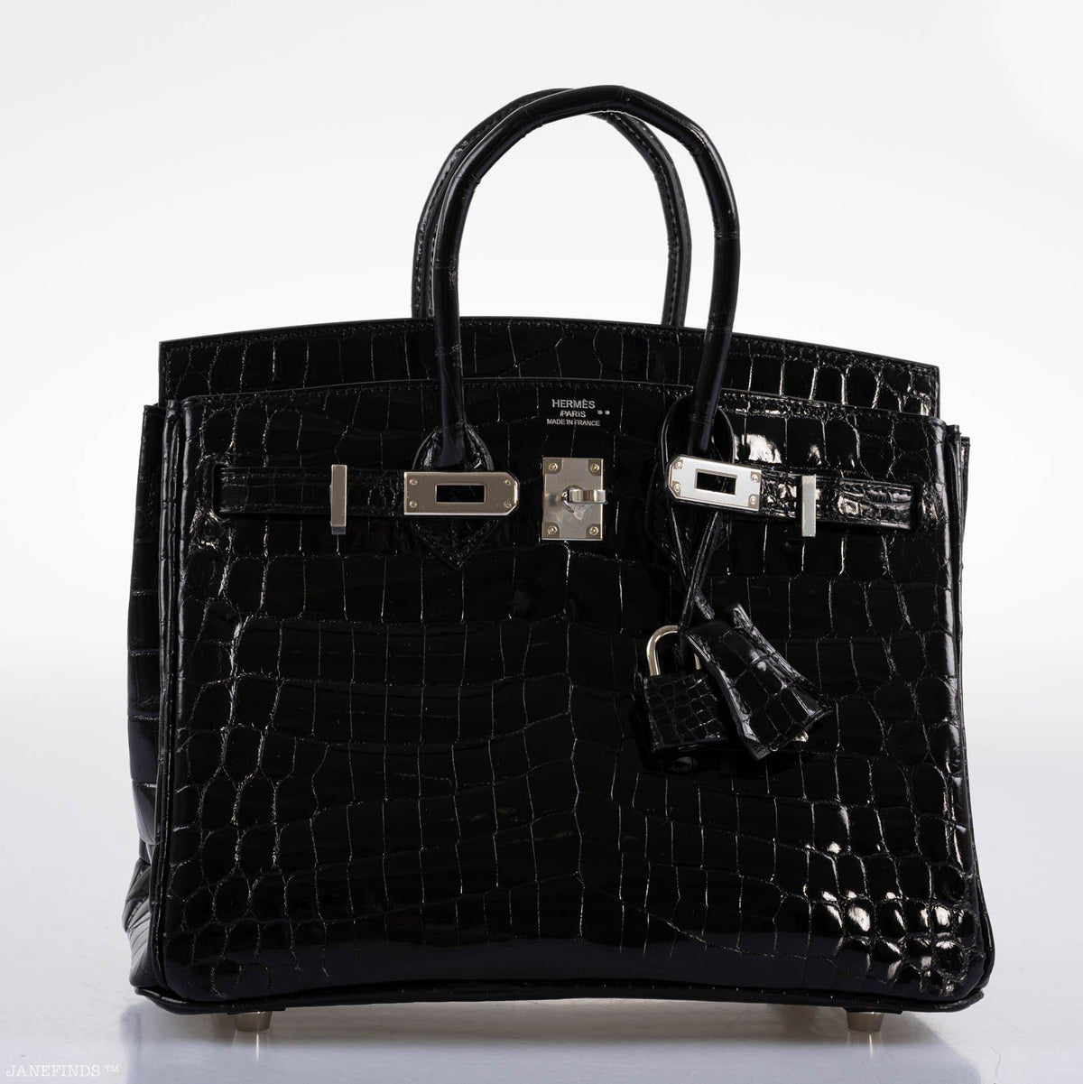 Hermes Birkin 25 Shiny Black Niloticus Crocodile with Palladium Hardware - 2019, D - image 11