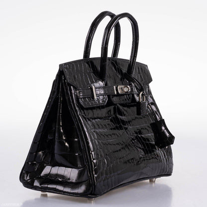 Hermes Birkin 25 Shiny Black Niloticus Crocodile with Palladium Hardware - 2019, D - image 3