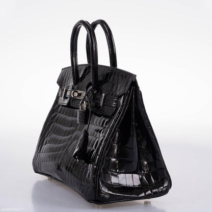 Hermes Birkin 25 Shiny Black Niloticus Crocodile with Palladium Hardware - 2019, D - image 4