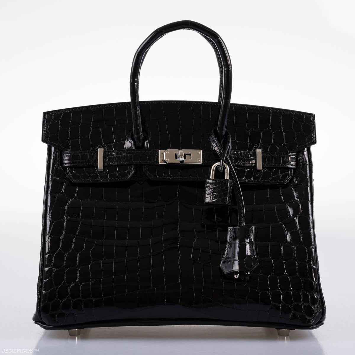 Hermes Birkin 25 Shiny Black Niloticus Crocodile with Palladium Hardware - 2019, D - image 5