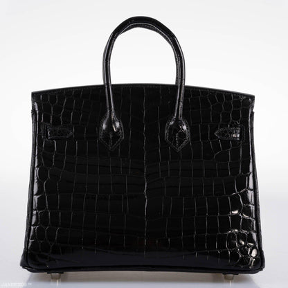 Hermes Birkin 25 Shiny Black Niloticus Crocodile with Palladium Hardware - 2019, D - image 6