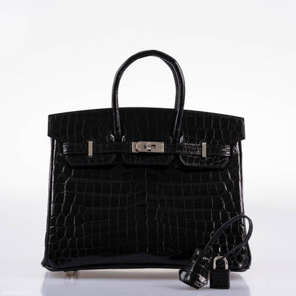 Hermes Birkin 25 Shiny Black Niloticus Crocodile with Palladium Hardware - 2019, D - image 7