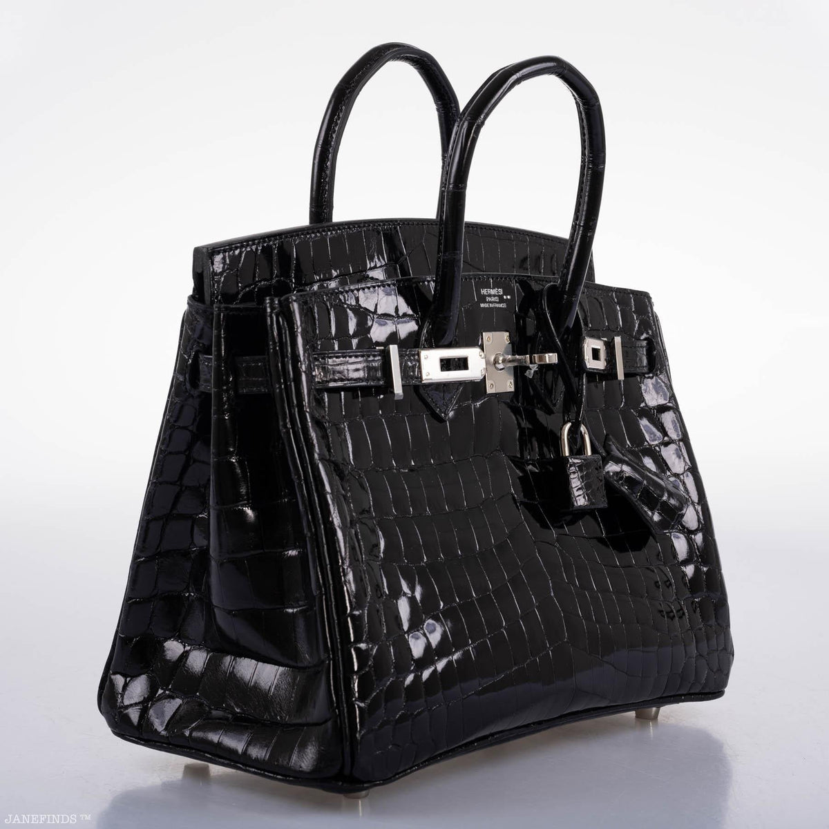 Hermes Birkin 25 Shiny Black Niloticus Crocodile with Palladium Hardware - 2019, D - image 8