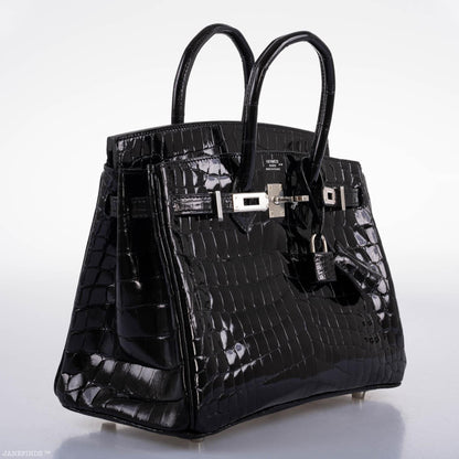 Hermes Birkin 25 Shiny Black Niloticus Crocodile with Palladium Hardware - 2019, D - image 8
