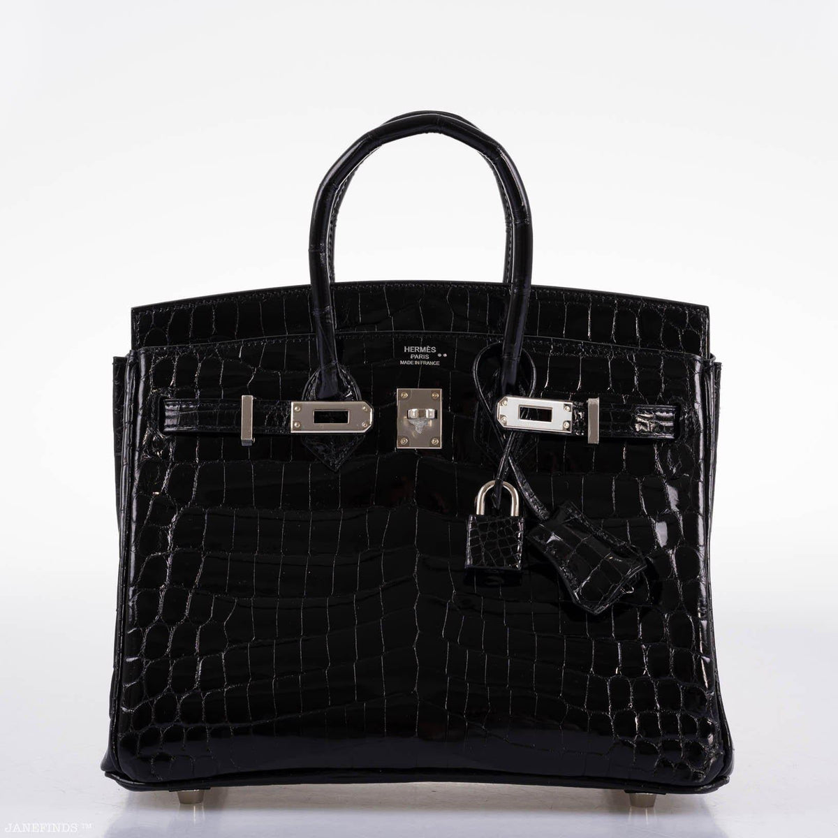 Hermes Birkin 25 Shiny Black Niloticus Crocodile with Palladium Hardware - 2019, D - image 9